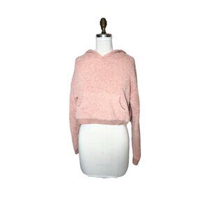Stitch And Pine Fuzzy Hooded Crop Top Pink‎ Worms  Size Large  Pockets